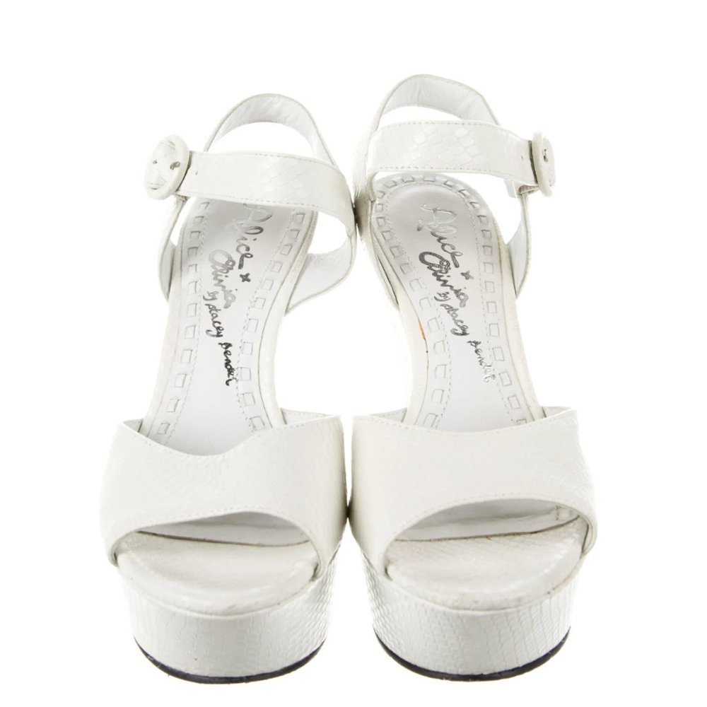 Alice and Olivia Embossed White Leather Wedge Sandal